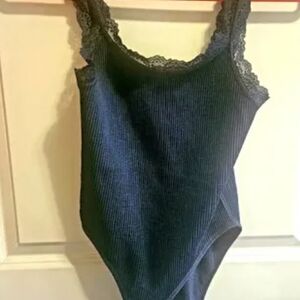 Women's Lace Trim Bodysuit - Blue